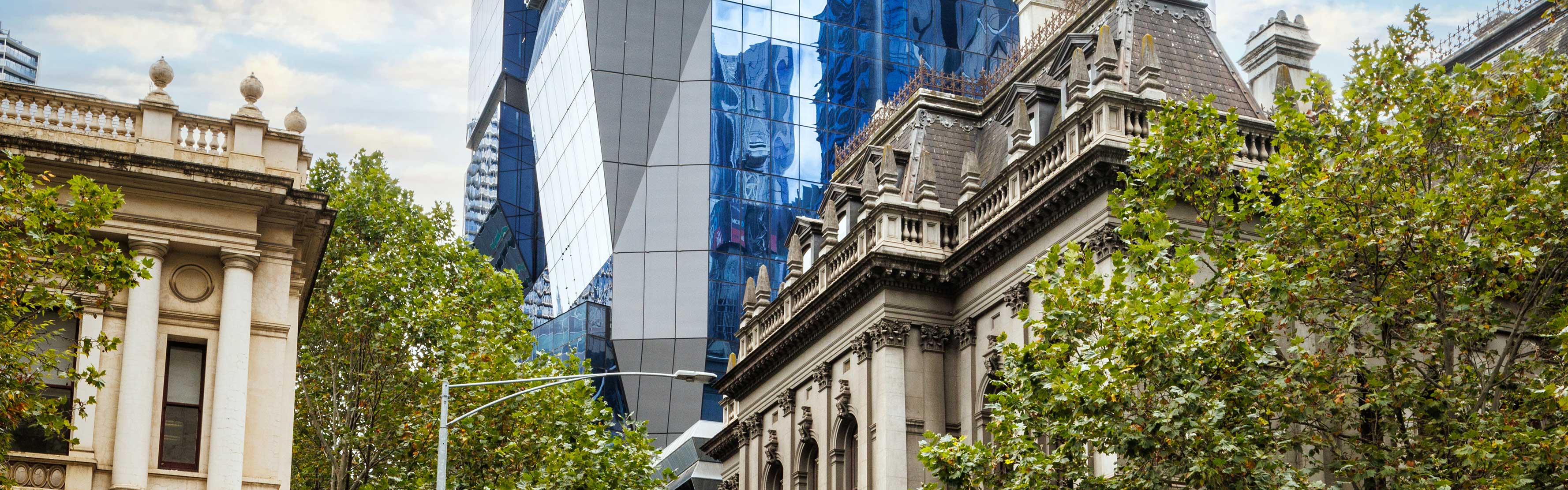 View of VU City Campus, including part of VU City Tower and Queen St building