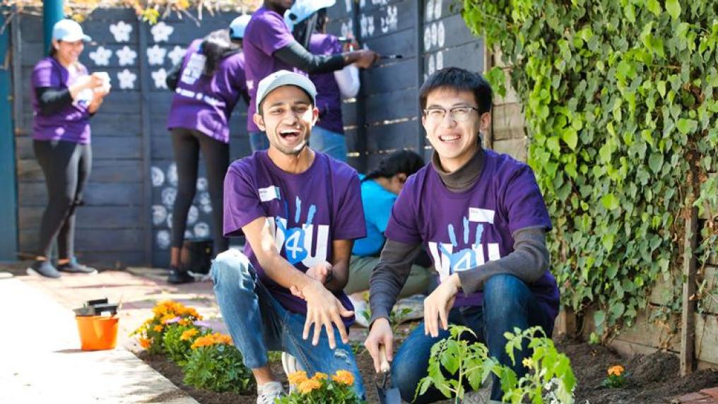 VU students planting a garden at an aged-care facility for V4U Day